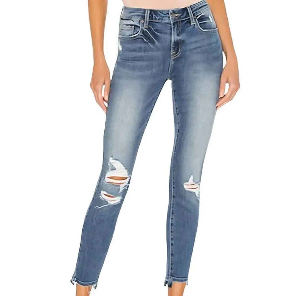 Pistola Jeans Women's 29 Blue Audrey Skinny Mid Rise Distressed Chewed Hem